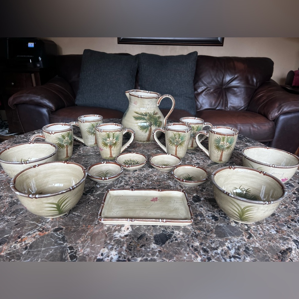 16 piece lot of Retired Bora Bora Tabletops Unlimited cups bowls 80 oz pitcher +